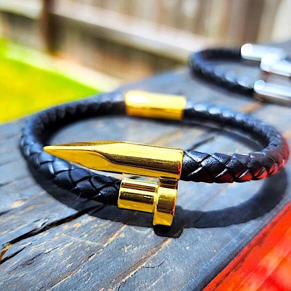 Leather Nail Magnetic Bracelet, Braided, Unisex - Picture 1 of 4